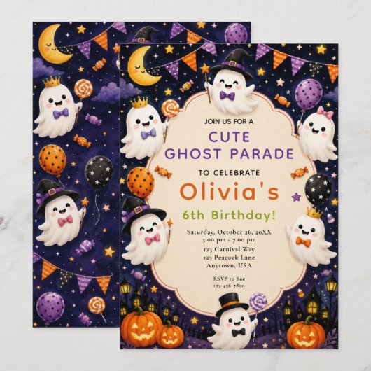Schattig spookfeest verjaardag kaart (Voorkant / Achterkant)
