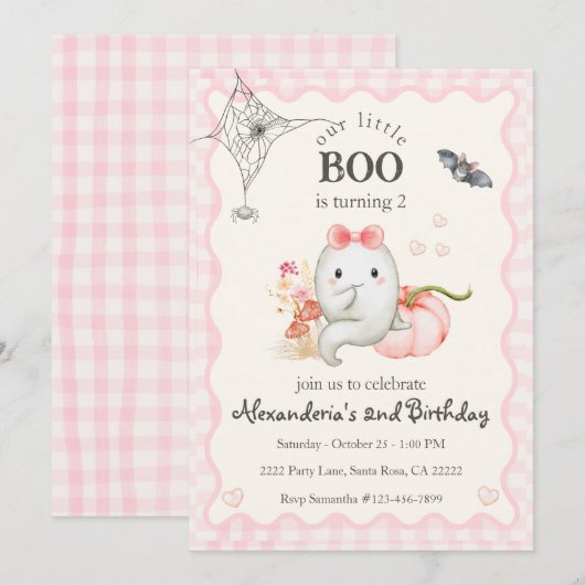 Schattig spookfeest verjaardagsmeisje roze kaart (Voorkant / Achterkant)