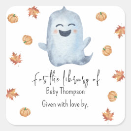 Schattig spookje - baby shower-boekplaat vierkante sticker