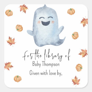 Schattig spookje - baby shower-boekplaat vierkante sticker