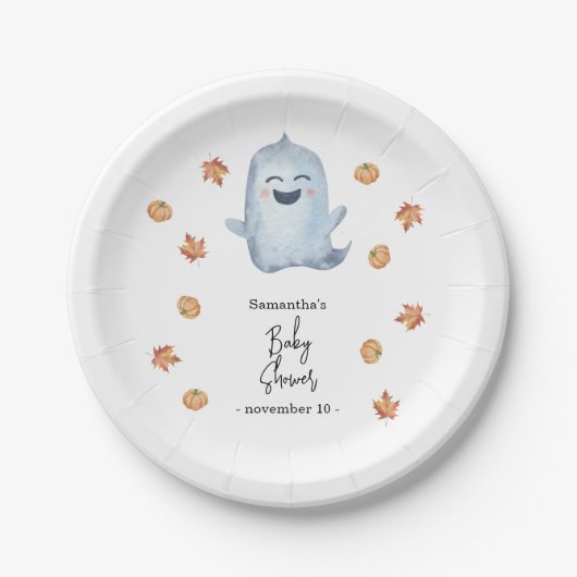 Schattig spookje - babyshower papieren bordje (Voorkant)