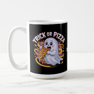 Schattig spookje dat pizza eet Leuke en griezelige Koffiemok