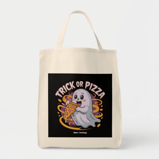 Schattig spookje dat pizza eet Leuke en griezelige Tote Bag (Voorkant)