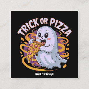 Schattig spookje eet pizza leuk en eng grapje voor vierkante visitekaartje