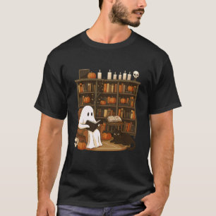 Schattig spookje lezend met zwarte kat gezellige H T-shirt