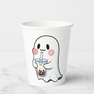 Schattig spookje met Boba-theeblaasjes-thee Kawaii Papieren Bekers