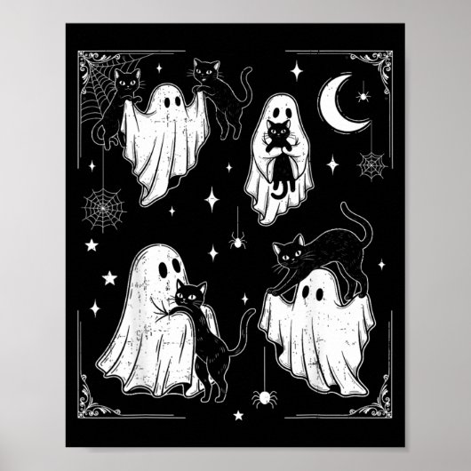 Schattig spookje met kat grappige Halloween mannen Poster (Voorkant)