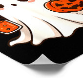 Schattig spookje met muts die pompoenkoffie vastho poster (Hoek)