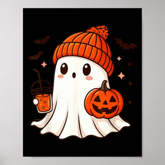 Schattig spookje met muts die pompoenkoffie vastho poster (Voorkant)