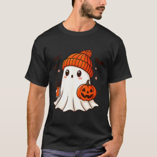 Schattig spookje met muts die pompoenkoffie vastho t-shirt