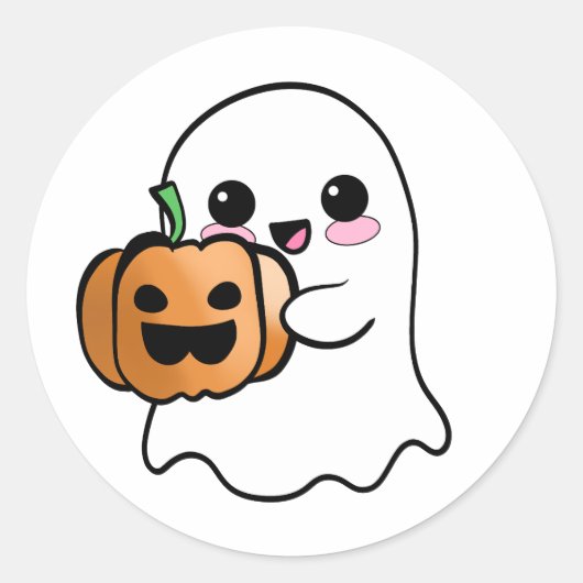 Schattig Spookje met Pompoen Ronde Sticker (Voorkant)