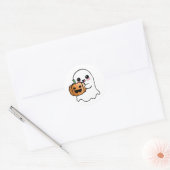 Schattig Spookje met Pompoen Ronde Sticker (Envelop)