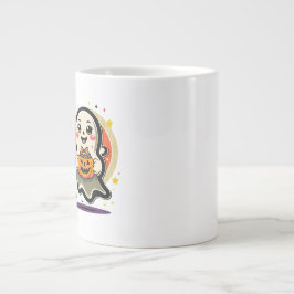 Schattig spookje met pompoen snoep emmer Retro Hal Grote Koffiekop