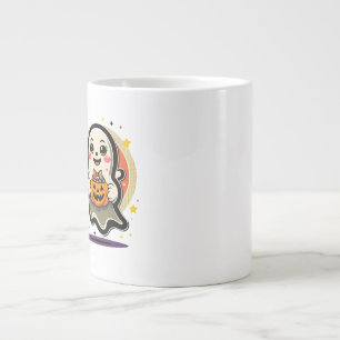Schattig spookje met pompoen snoep emmer Retro Hal Grote Koffiekop