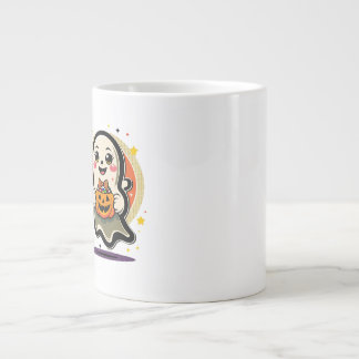 Schattig spookje met pompoen snoep emmer Retro Hal Grote Koffiekop