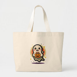 Schattig spookje met pompoen snoep emmer Retro Hal Grote Tote Bag