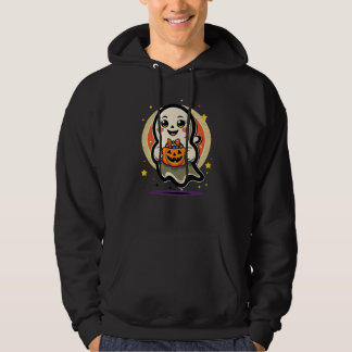 Schattig spookje met pompoen snoep emmer Retro Hal Hoodie