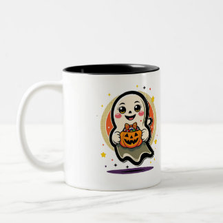 Schattig spookje met pompoen snoep emmer Retro Hal Tweekleurige Koffiemok
