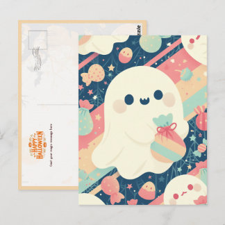 Schattig spookje met snoepzak in pastelkleuren sti briefkaart