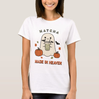 Schattig spookmatcha Halloween pompoen kunst T-shirt
