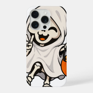 Schattig spookskelet vredesteken Halloween telefoo iPhone 15 Pro Case