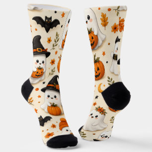 Schattig spooky Ghost & Pompoen Halloween Patroon Sokken