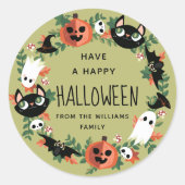 Schattig Spooky Groen Gelukkig Halloween Krans Ronde Sticker (Voorkant)