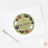 Schattig Spooky Groen Gelukkig Halloween Krans Ronde Sticker (Envelop)