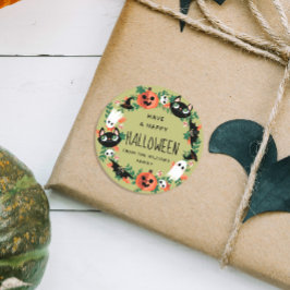 Schattig Spooky Groen Gelukkig Halloween Krans Ronde Sticker