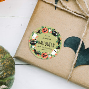 Schattig Spooky Groen Gelukkig Halloween Krans Ronde Sticker