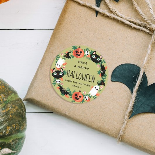 Schattig Spooky Groen Gelukkig Halloween Krans Ronde Sticker