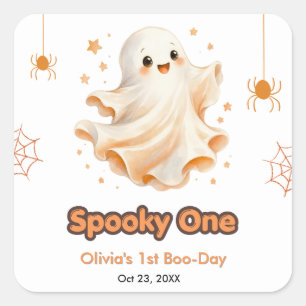 Schattig spooky verjaardagsfeestje voor 1-jarigen vierkante sticker