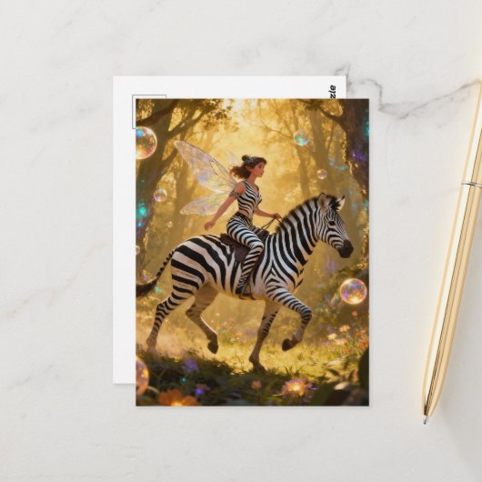 Schattig sprookje en haar zebra briefkaart (Voorkant / Achterkant in situ)