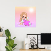 Schattig sprookje & monogram op roze tinten poster (Thuiskantoor)