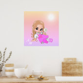 Schattig sprookje & monogram op roze tinten poster (Keuken)