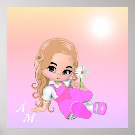 Schattig sprookje & monogram op roze tinten poster (Voorkant)