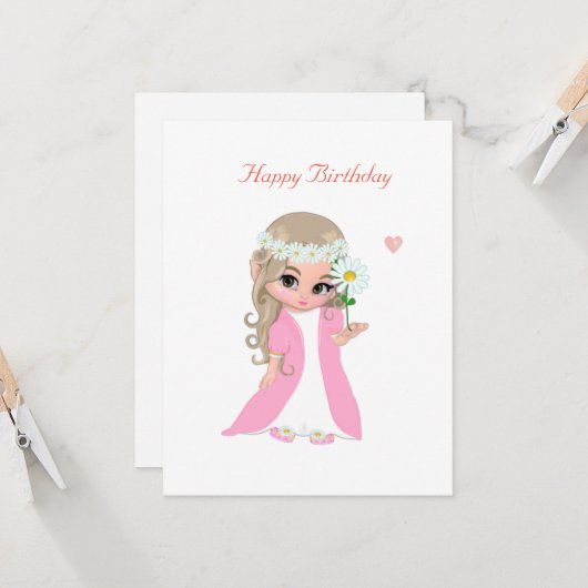 Schattig sprookje op witte verjaardag kaart (Voorkant / Achterkant in situ)