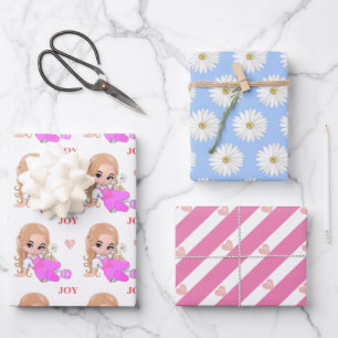 Schattig sprookje, roze hart en madeliefjes inpakpapier vel
