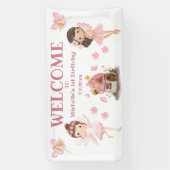 schattig sprookjes meisje 1e verjaardag roze welko spandoek (Verticaal)