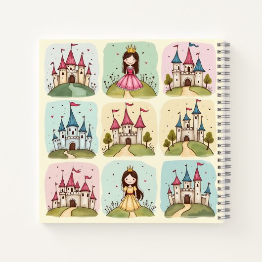 Schattig sprookjeskasteel en prinses Doodles Notitieboek (Achterkant)