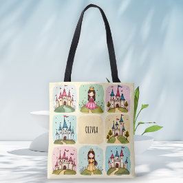 Schattig sprookjeskasteel en prinses Doodles Tote Bag