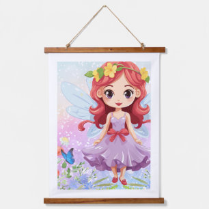 Schattig Sprookjesmeisje Bloemige Muurposter Fan Hangend Wandkleed