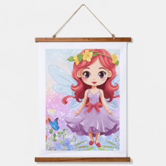 Schattig Sprookjesmeisje Bloemige Muurposter | Fan Hangend Wandkleed