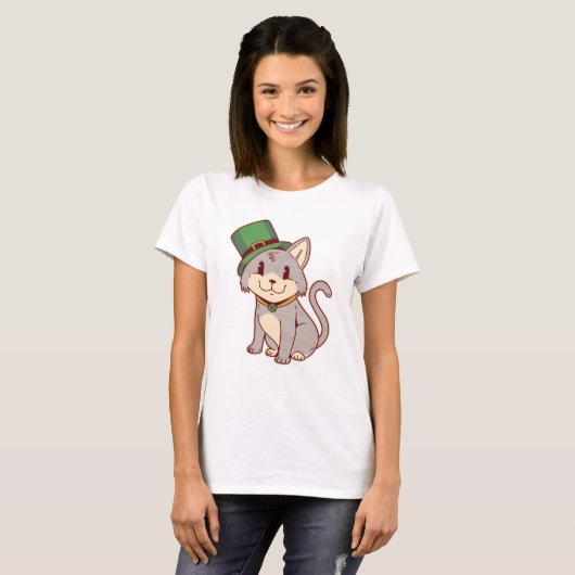 Schattig St. Patricks Cat T-shirt (Voorkant volledig)