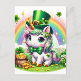 Schattig St. Patricks Day Eenhoorn Rainbow Gold Briefkaart