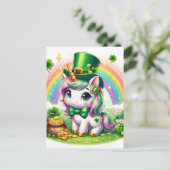 Schattig St. Patricks Day Eenhoorn Rainbow Gold Briefkaart (Staand voorkant)
