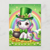 Schattig St. Patricks Day Eenhoorn Rainbow Gold Briefkaart (Voorkant)
