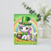 Schattig St. Patricks Day Eenhoorn Rainbow Gold Briefkaart (Staand voorkant)