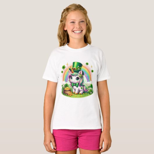 Schattig St. Patricks Day Eenhoorn Rainbow Gold T-shirt (Voorkant volledig)