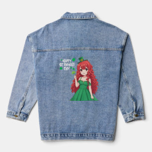 Schattig St. Patrick's Day Iers anime meisje Denim Jacket